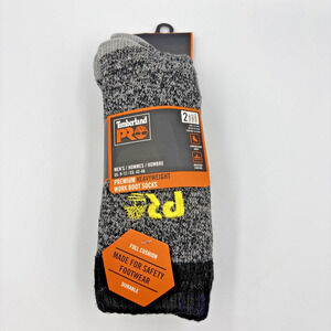 Mens Timberland Pro 9-12 2 Pairs Premium Heavyweight Work Boot Socks Grey/Yellow